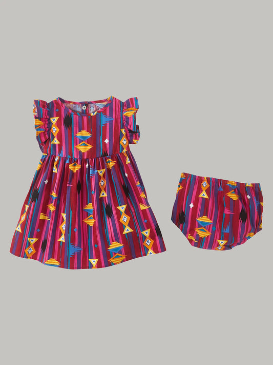 Little Girl's Wrangler® Checotah Ruffle Sleeve Dress in Red Geo 112346596