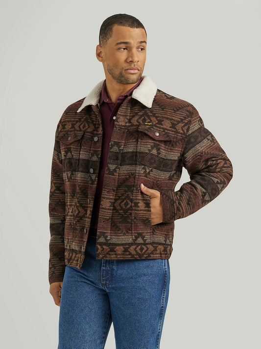 Wrangler® Men's Sherpa Lined Jacquard Print Jacket in Canyon Vibe 112352966