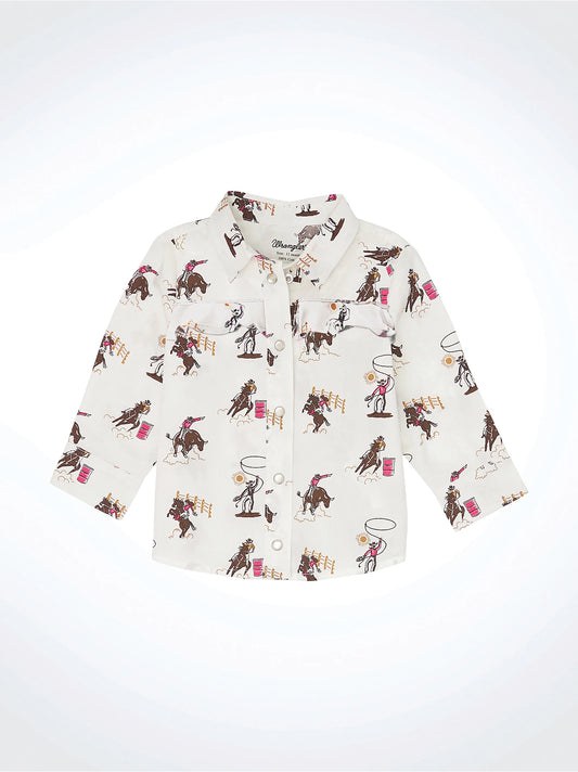 Wrangler® Little Girl's Ruffle Yoke Print Western Snap Shirt 112356562