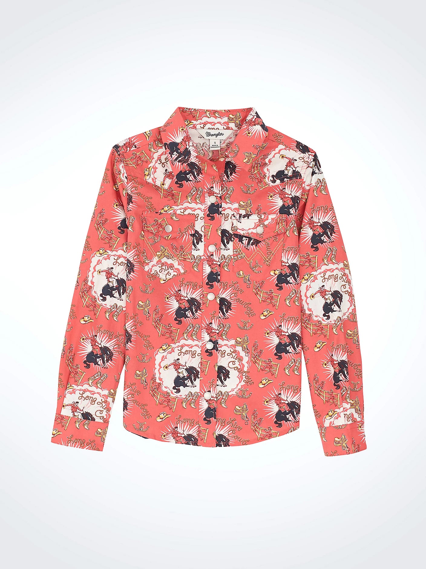 Wrangler® Girl's Cowboy Horse Print Western Snap Shirt 112367473