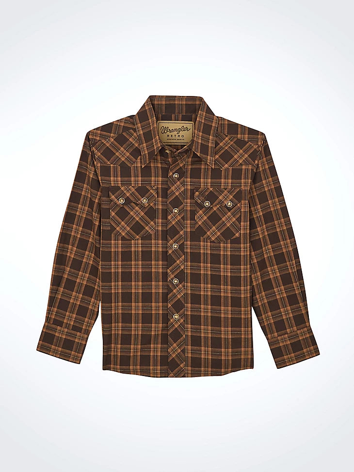 Boy's Wrangler Retro® Western Snap Plaid Shirt with Front Sawtooth Pockets 112368081