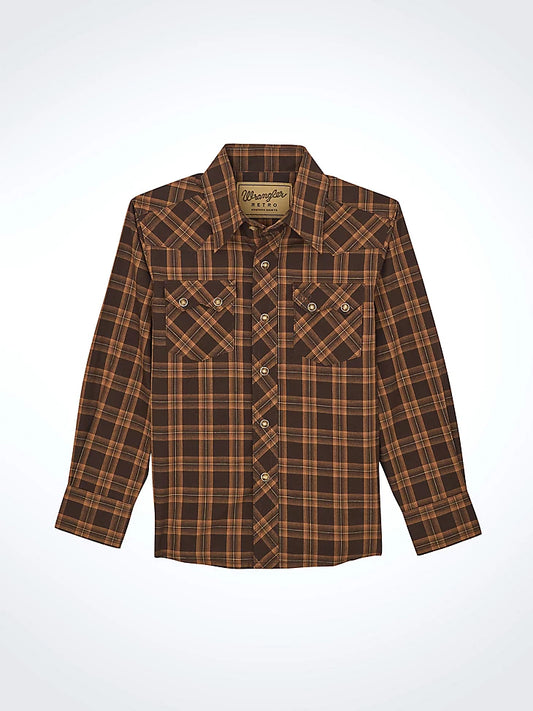 Boy's Wrangler Retro® Western Snap Plaid Shirt with Front Sawtooth Pockets 112368081