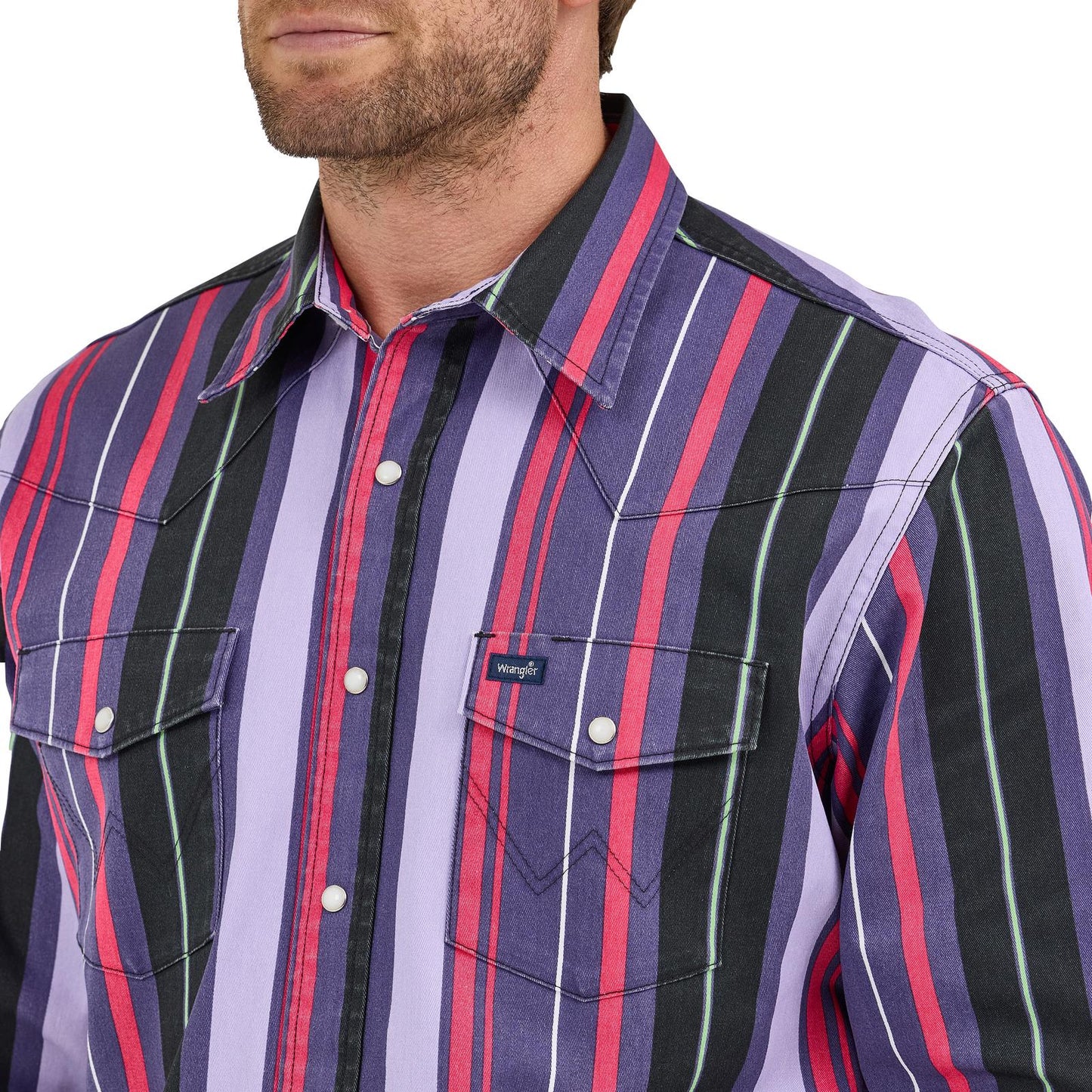 Wrangler® Men's  Vintage Inspired Long Sleeve Shirt Classic Fit - Purple Multi Stripe 112368192