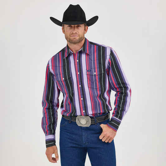 Wrangler® Men's  Vintage Inspired Long Sleeve Shirt Classic Fit - Purple Multi Stripe 112368192