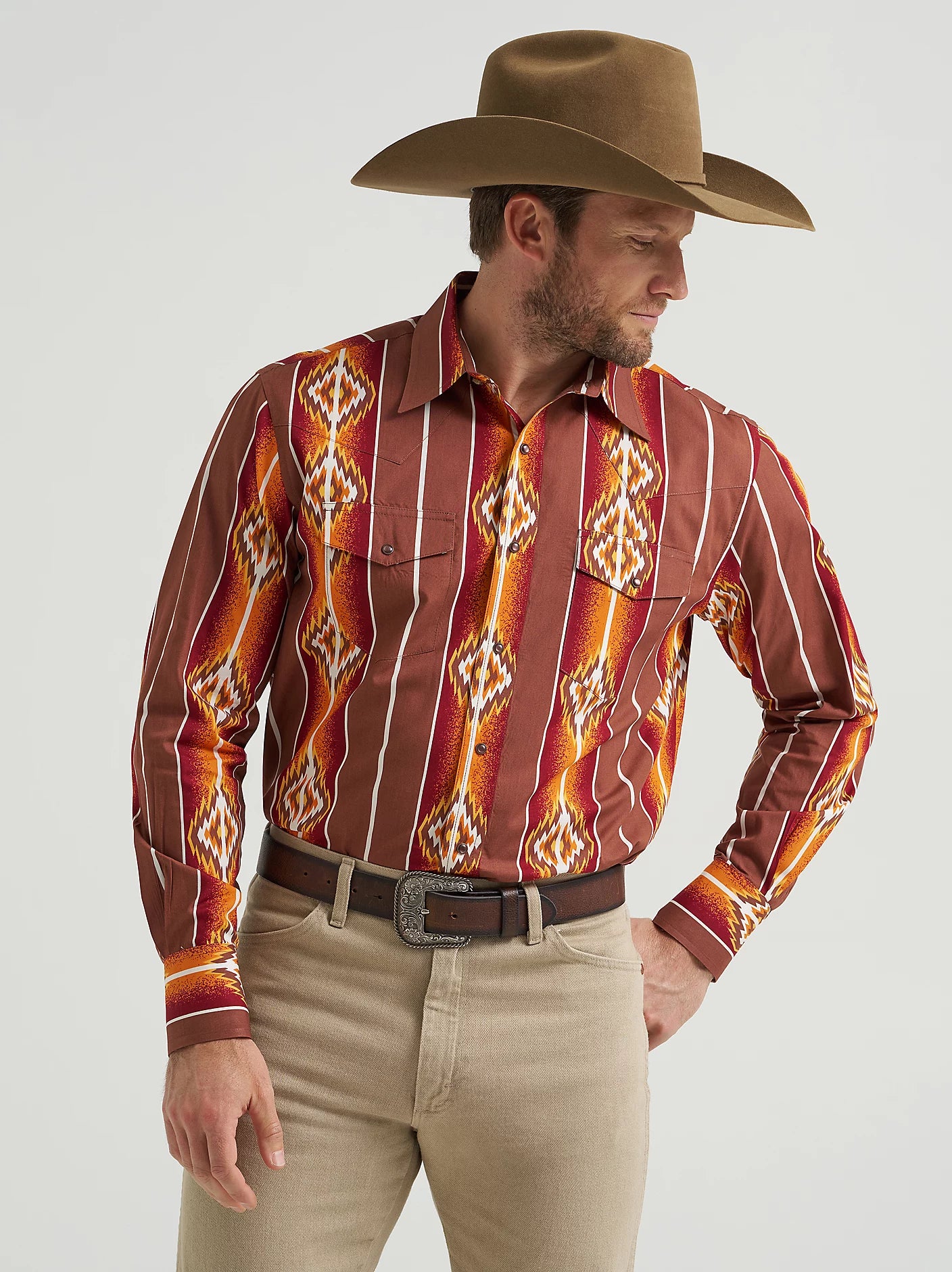 Wrangler® Men's Checotah® Long Sleeve Western Snap Printed Shirt 112369466