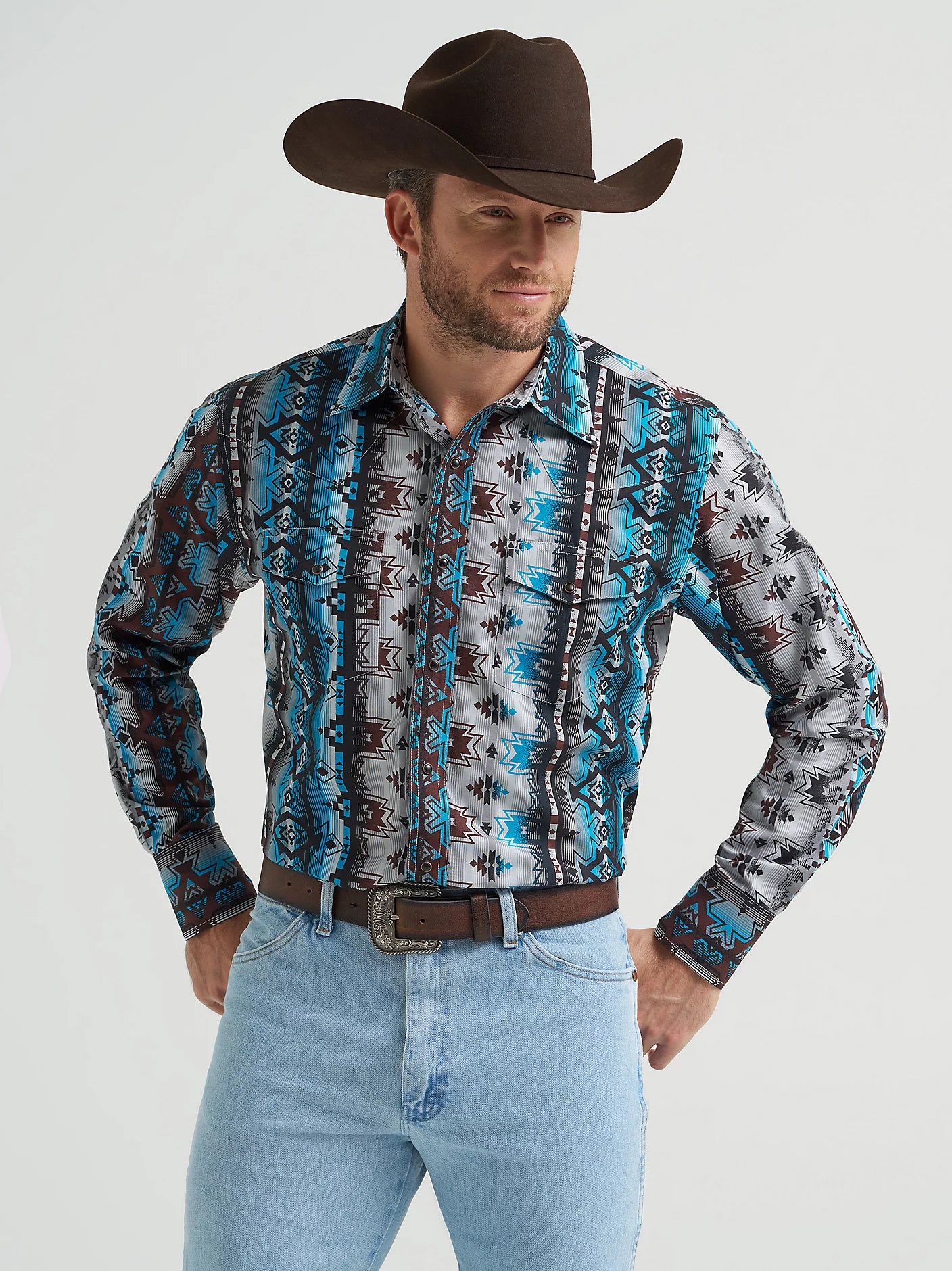 Wrangler® Men's Checotah® Long Sleeve Western Snap Printed Shirt 112369468