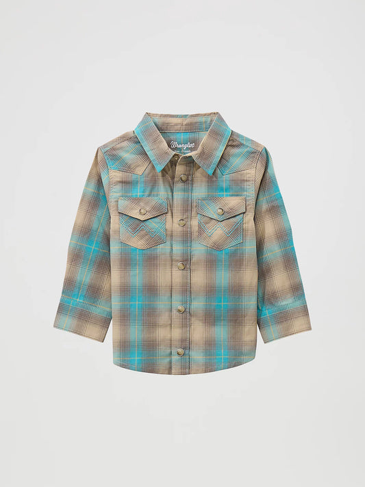 Wrangler® Little Boy's Long Sleeve Plaid Western Snap Shirt 112369526