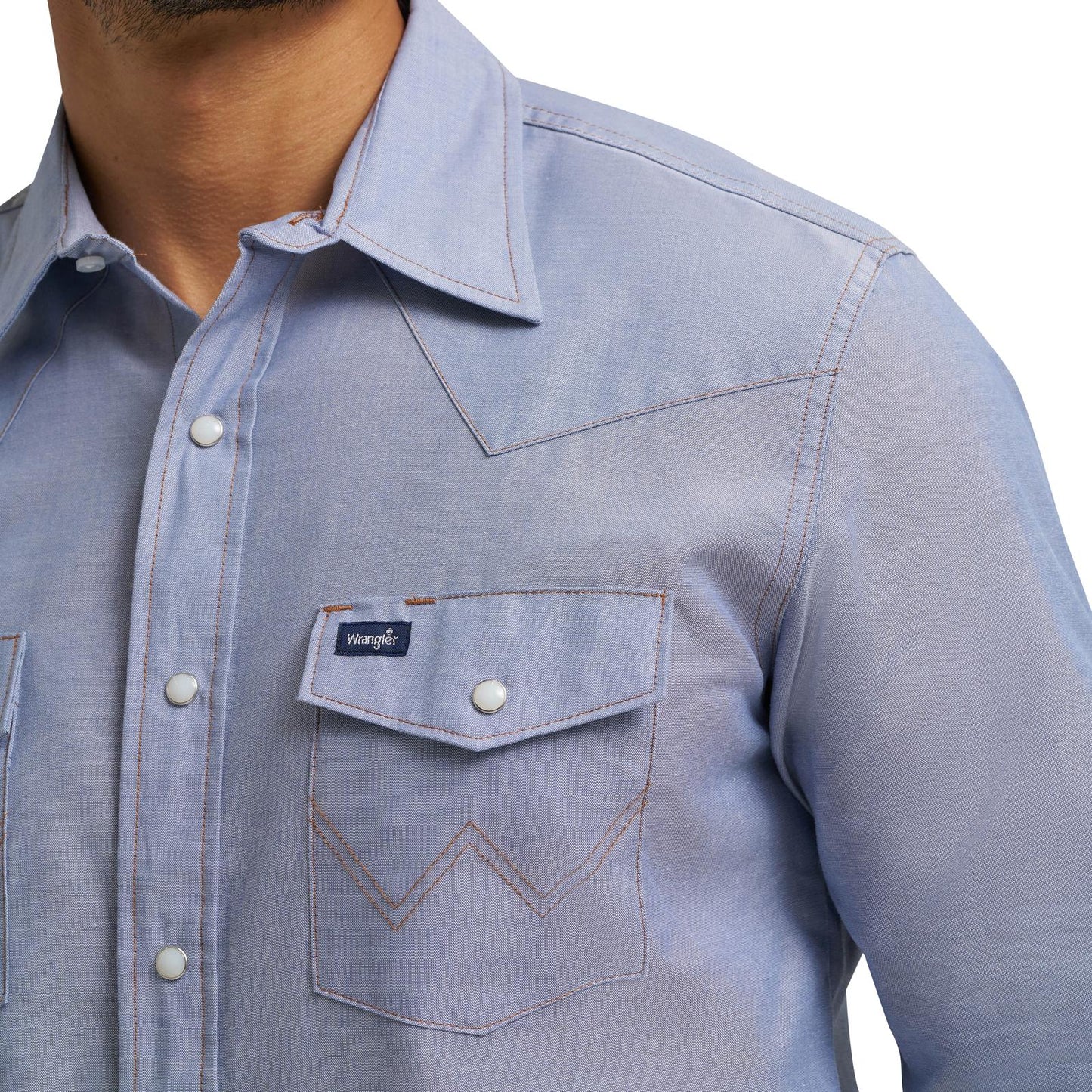 Wrangler® Western Chambray Long Sleeve Workshirt Classic Fit Chambray 112370330
