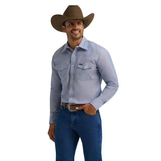 Wrangler® Western Chambray Long Sleeve Workshirt Classic Fit Chambray 112370330