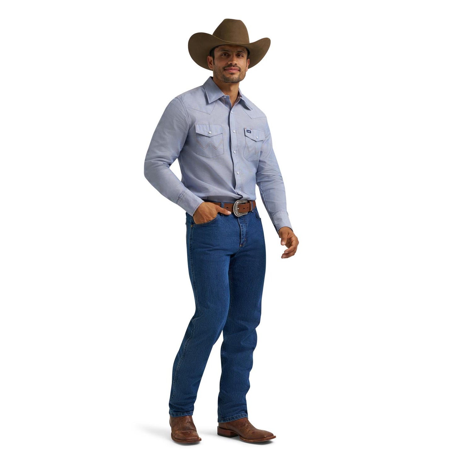 Wrangler® Western Chambray Long Sleeve Workshirt Classic Fit Chambray 112370330