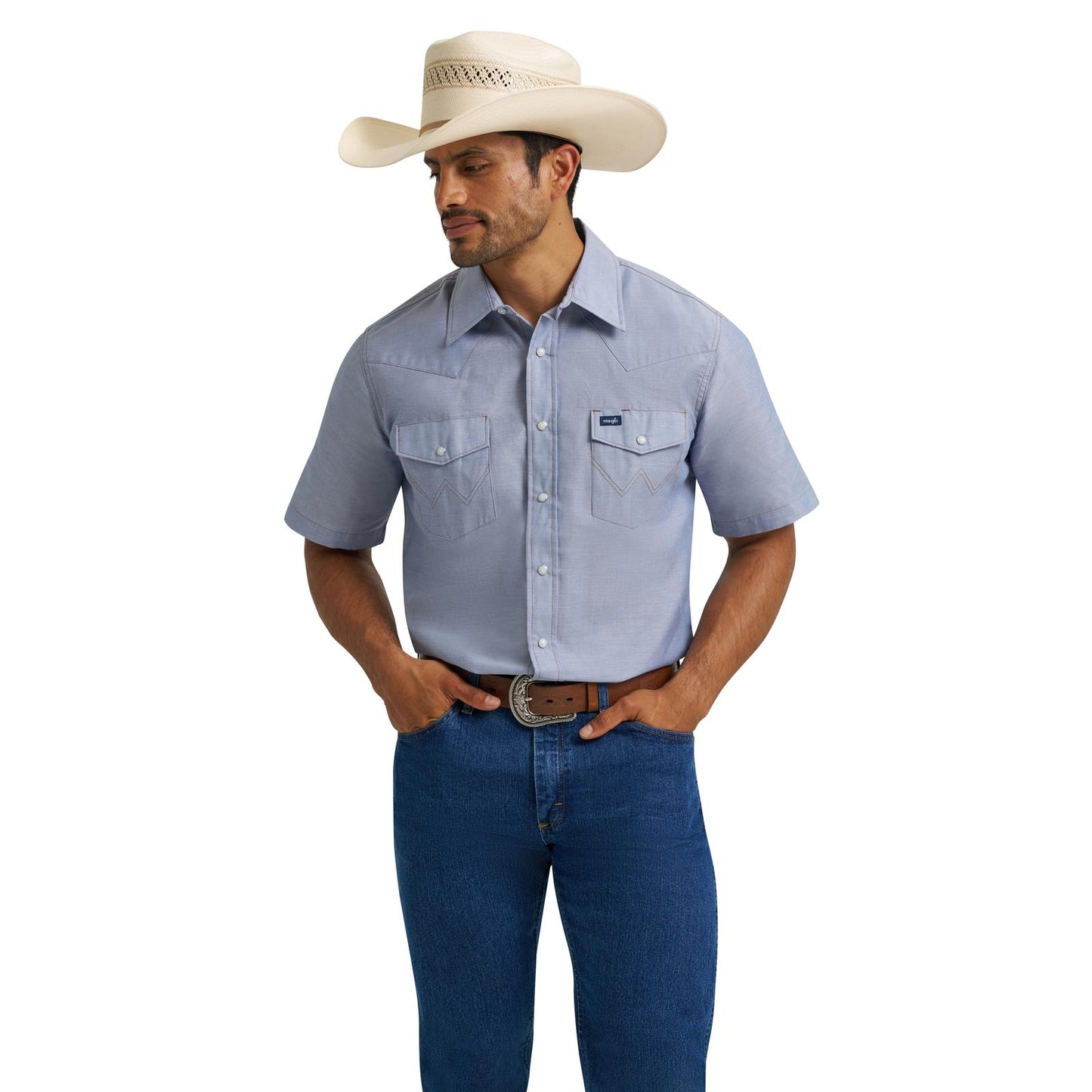 Wrangler® Men's Western Chambray Short Sleeve Workshirt Classic Fit 112370331