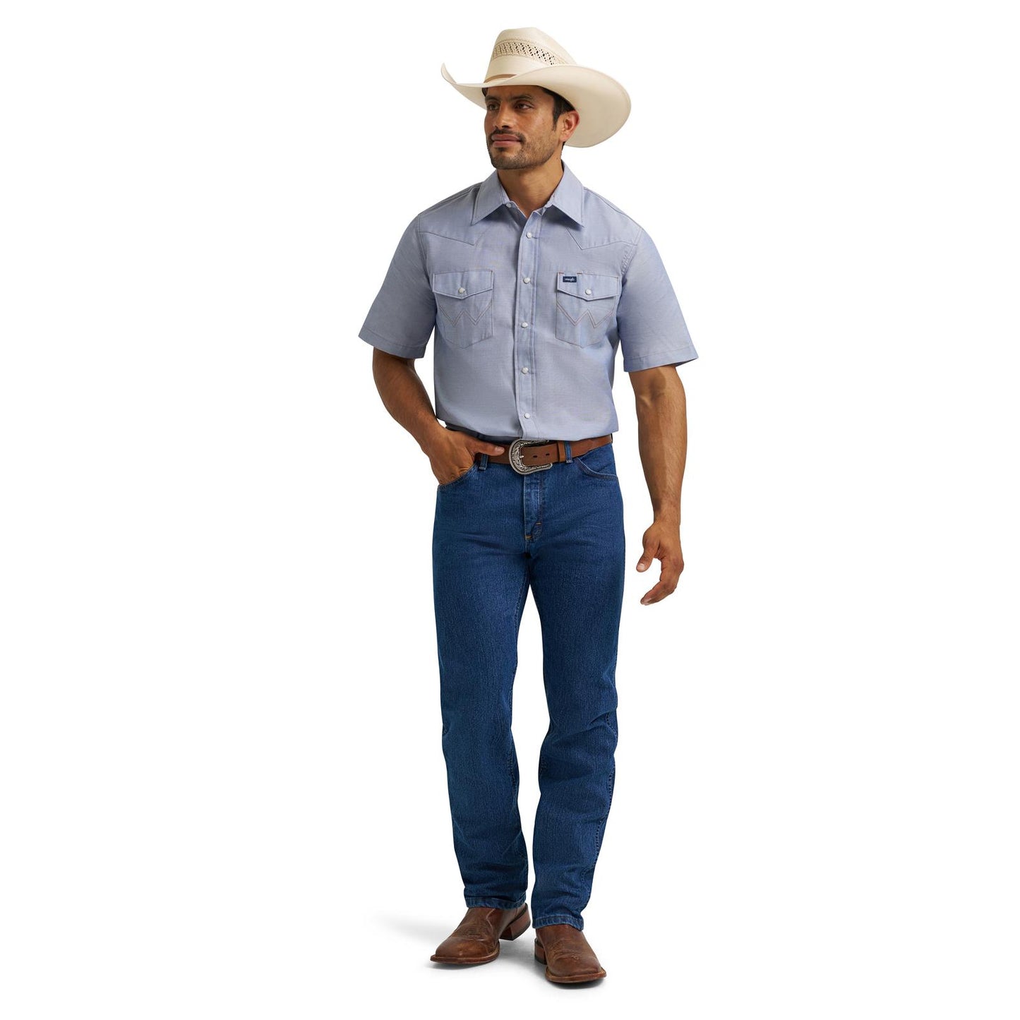 Wrangler® Men's Western Chambray Short Sleeve Workshirt Classic Fit 112370331