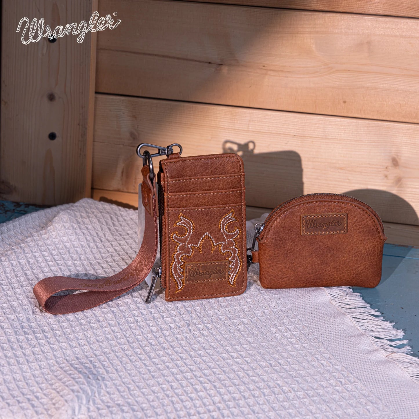Wrangler® Embroidered Dual Pouch Wristlet Brown WG145-W007BR