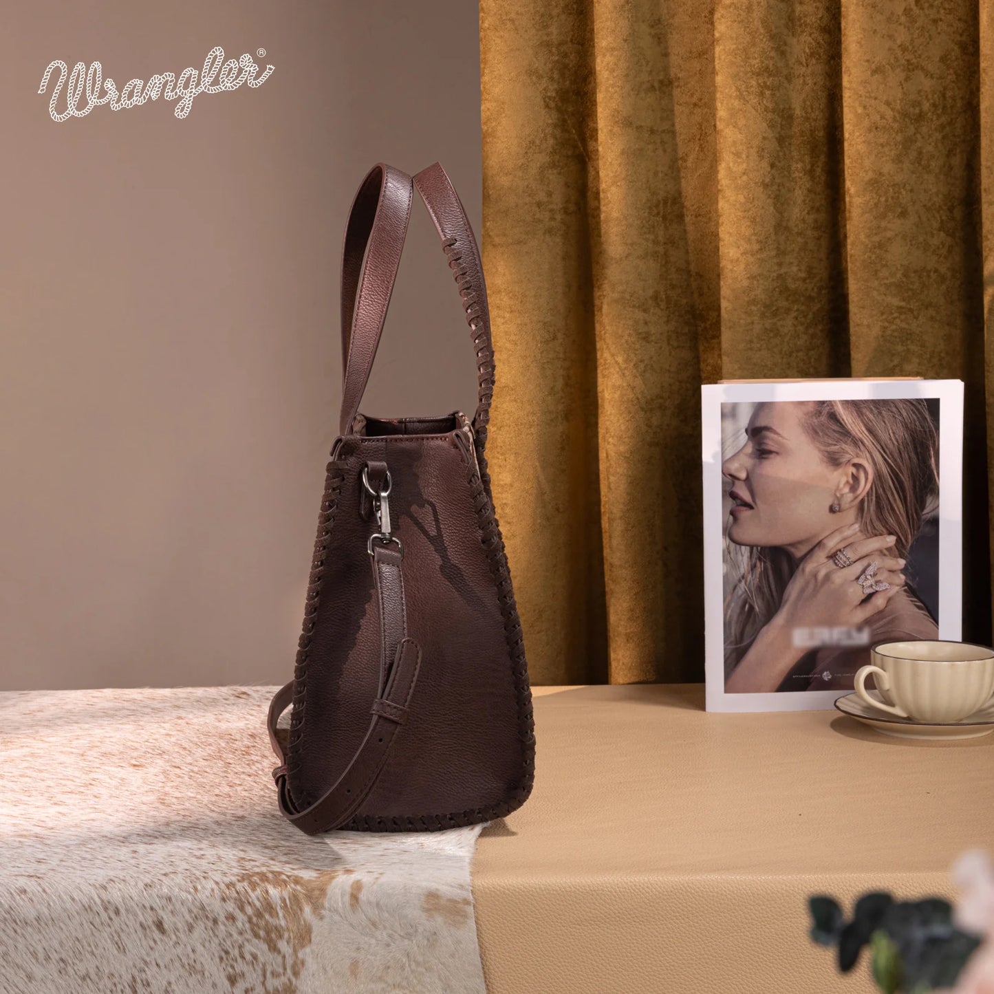 Wrangler® Vintage Retro Cowboy Cool Print Concealed Carry Satchel/Crossbody Tan WG60G-8317TN