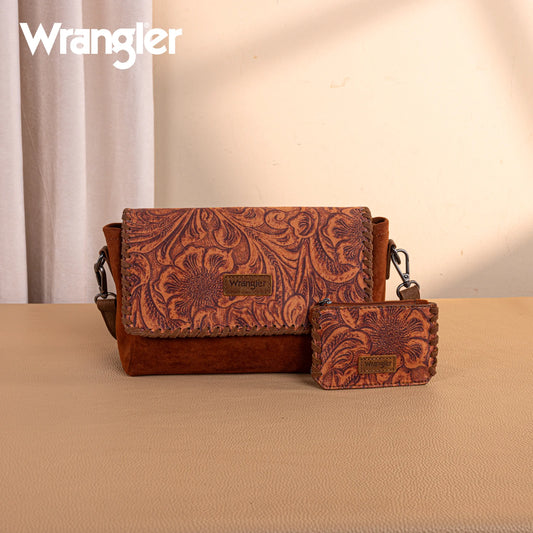 Wrangler® Vintage Floral Printed Crossbody Bag with Small Pouch Brown WG277-236BR