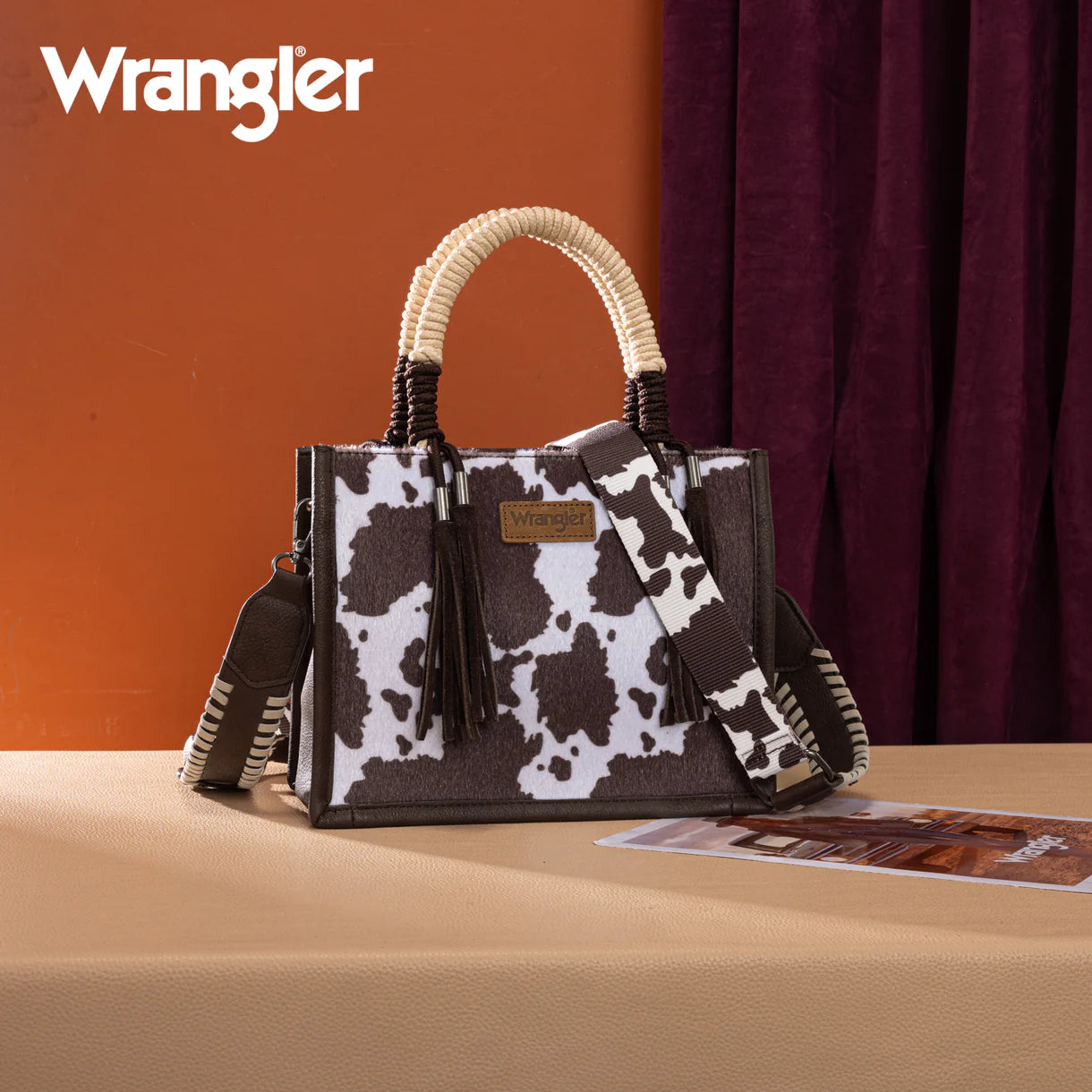 Wrangler® Cow Print Tote/Crossbody Coffee WG386-8120SCF