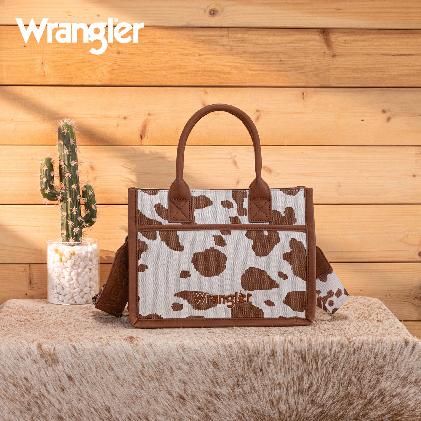 Wrangler® Cow Print Tote/ Crossbody WG301-8120SBR
