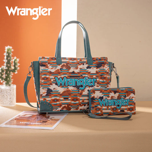 Wrangler® Aztec Print Tote/Crossbody Wallet Set Turquoise WG302-8130WTQ