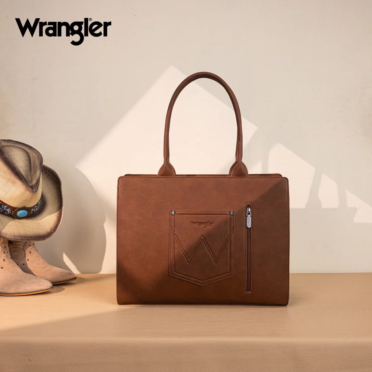 Wrangler® Horseshoe Cutout Carry-All Large Tote Bag Brown WG292-8110BR
