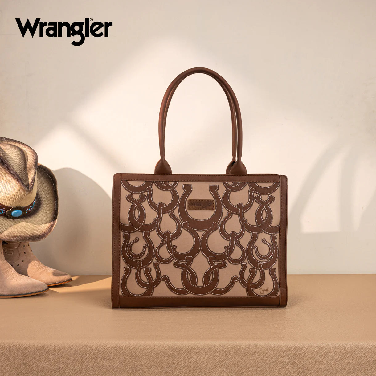 Wrangler® Horseshoe Cutout Carry-All Large Tote Bag Brown WG292-8110BR