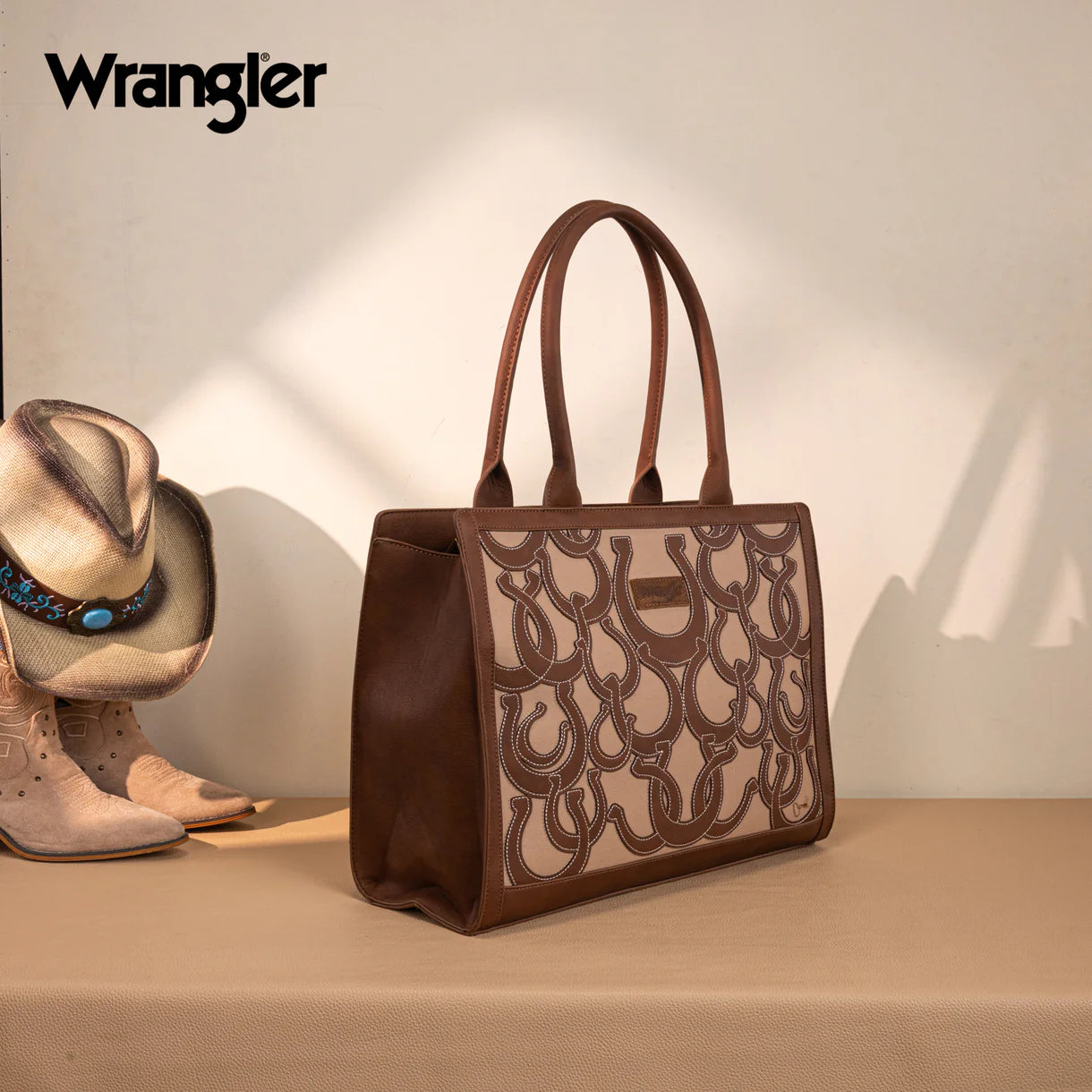 Wrangler® Horseshoe Cutout Carry-All Large Tote Bag Brown WG292-8110BR
