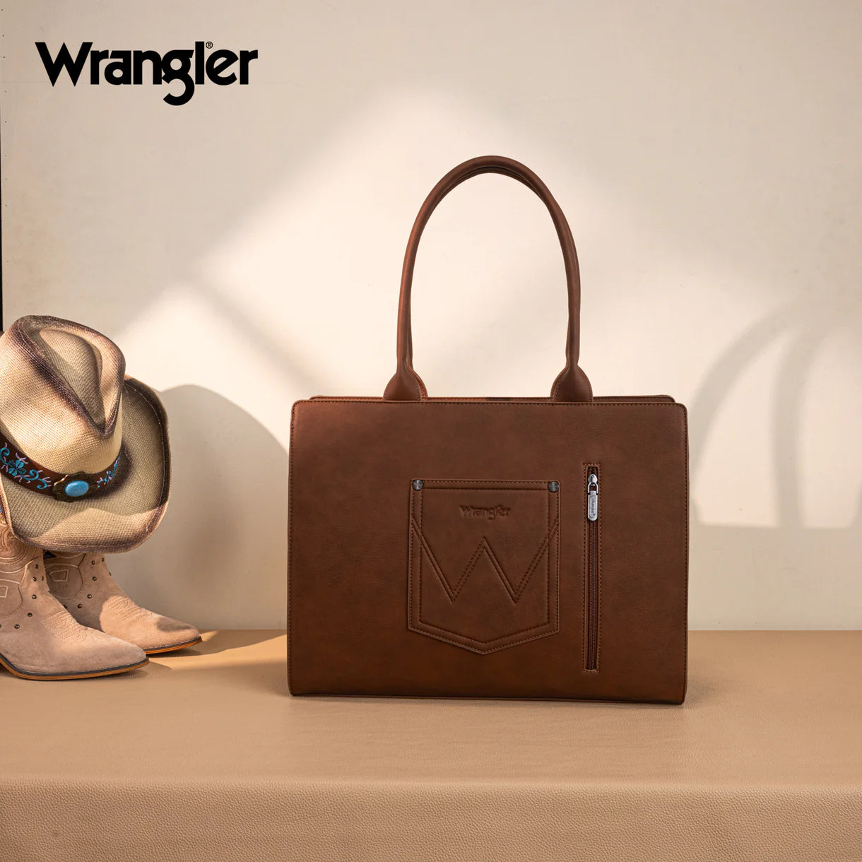 Wrangler® Horseshoe Cutout Carry-All Large Tote Bag Brown WG292-8110BR
