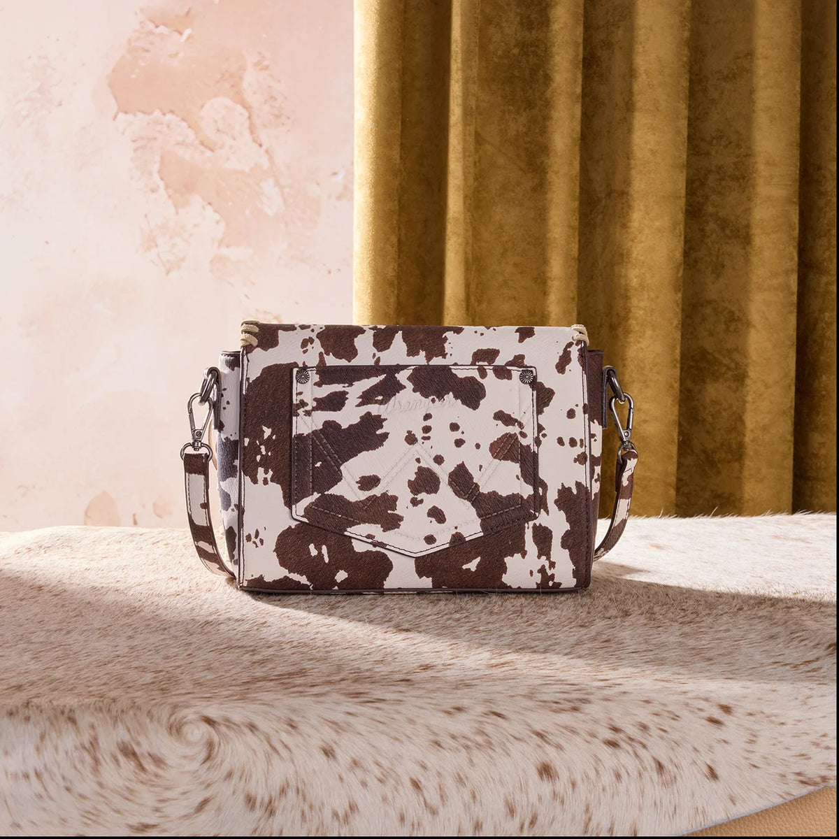 Wrangler® Cow Print Fringe Crossbody Bag WG-HB-444-1818CF