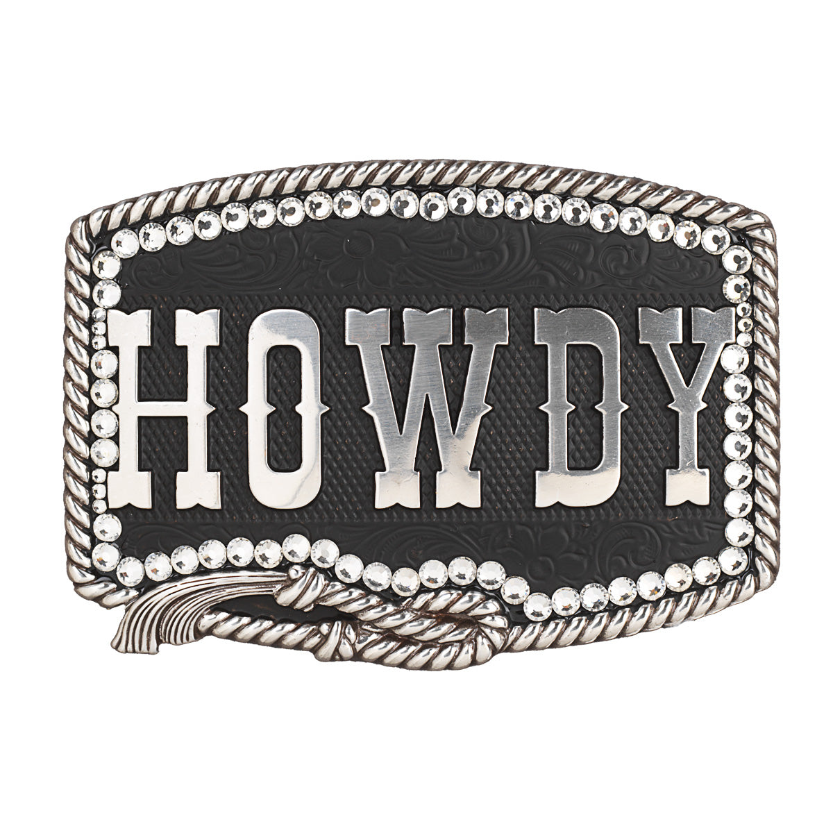 Nocona® Rectangle Buckle Rope Edge Crystal "Howdy" 37926