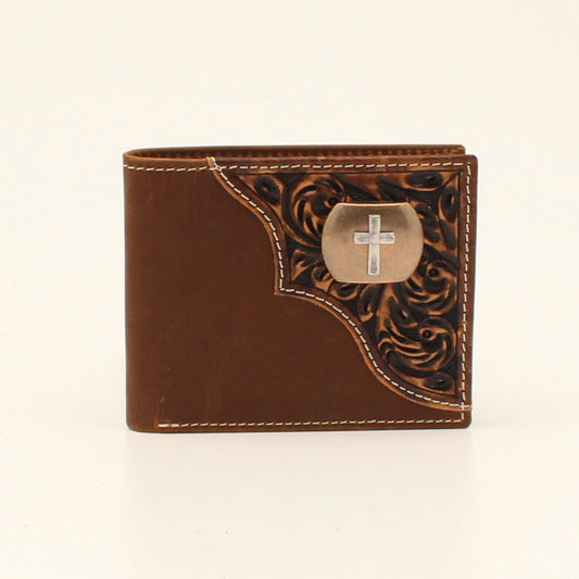 3D® Bifold Wallet Leather Floral Tooled Cross Concho Brown D250003202