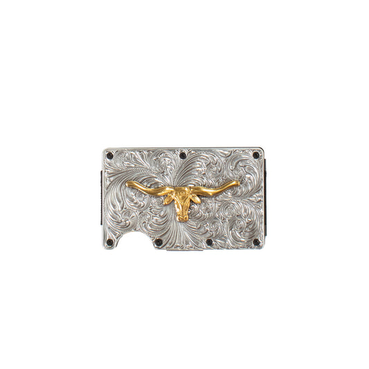 3D® Men's Utility Wallet Gold Long Horn Motif Silver Metal D250008836