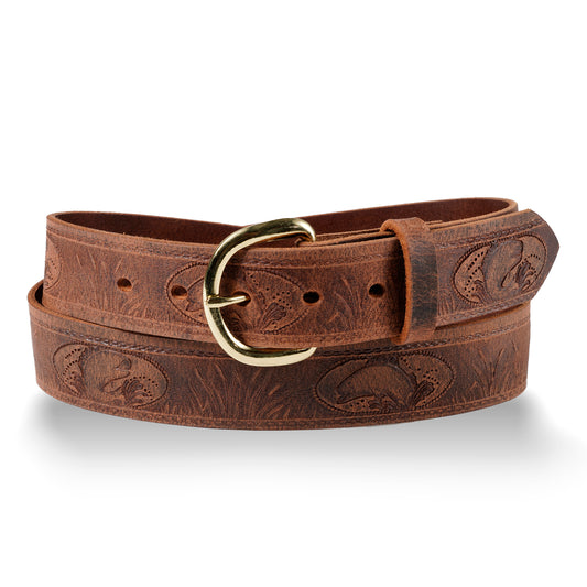 Gingerich Leather® Men's Belt Distressed Brown Embossed Bass 429-45