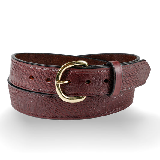 Gingerich Leather® Men's Belt Dark Brown Embossed Whitetail 431-36