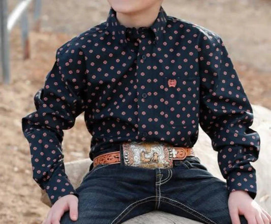 Cinch® Boy's Navy Print Long Sleeve Shirt MTW7060401