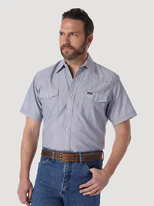 Wrangler® Cowboy Cut® Work Short Sleeve Western Snap Chambray Shirt 70131MW