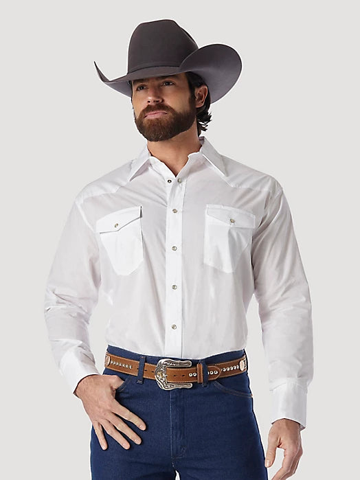 Wrangler® Western Snap Shirt  Long Sleeve Solid Broadcloth In White 71105WH