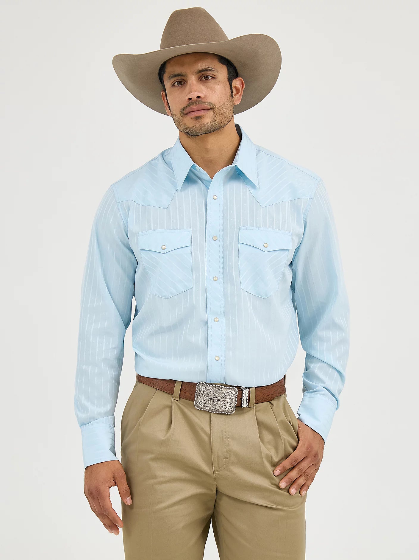 Wrangler® Western Long Sleeve Western Snap Dobby Stripe Shirt 75222BL