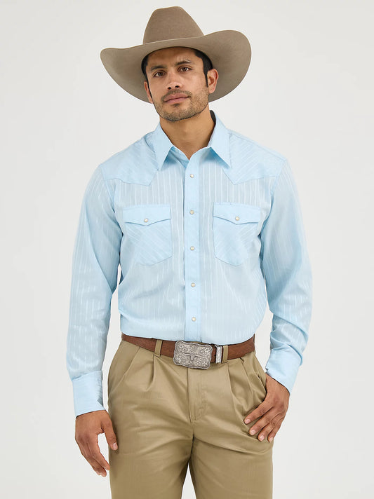Wrangler® Western Long Sleeve Western Snap Dobby Stripe Shirt 75222BL