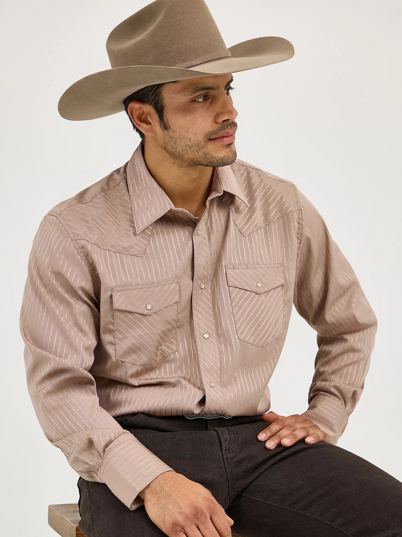 Wrangler® Western Long Sleeve Western Snap Dobby Stripe Shirt 75742TN
