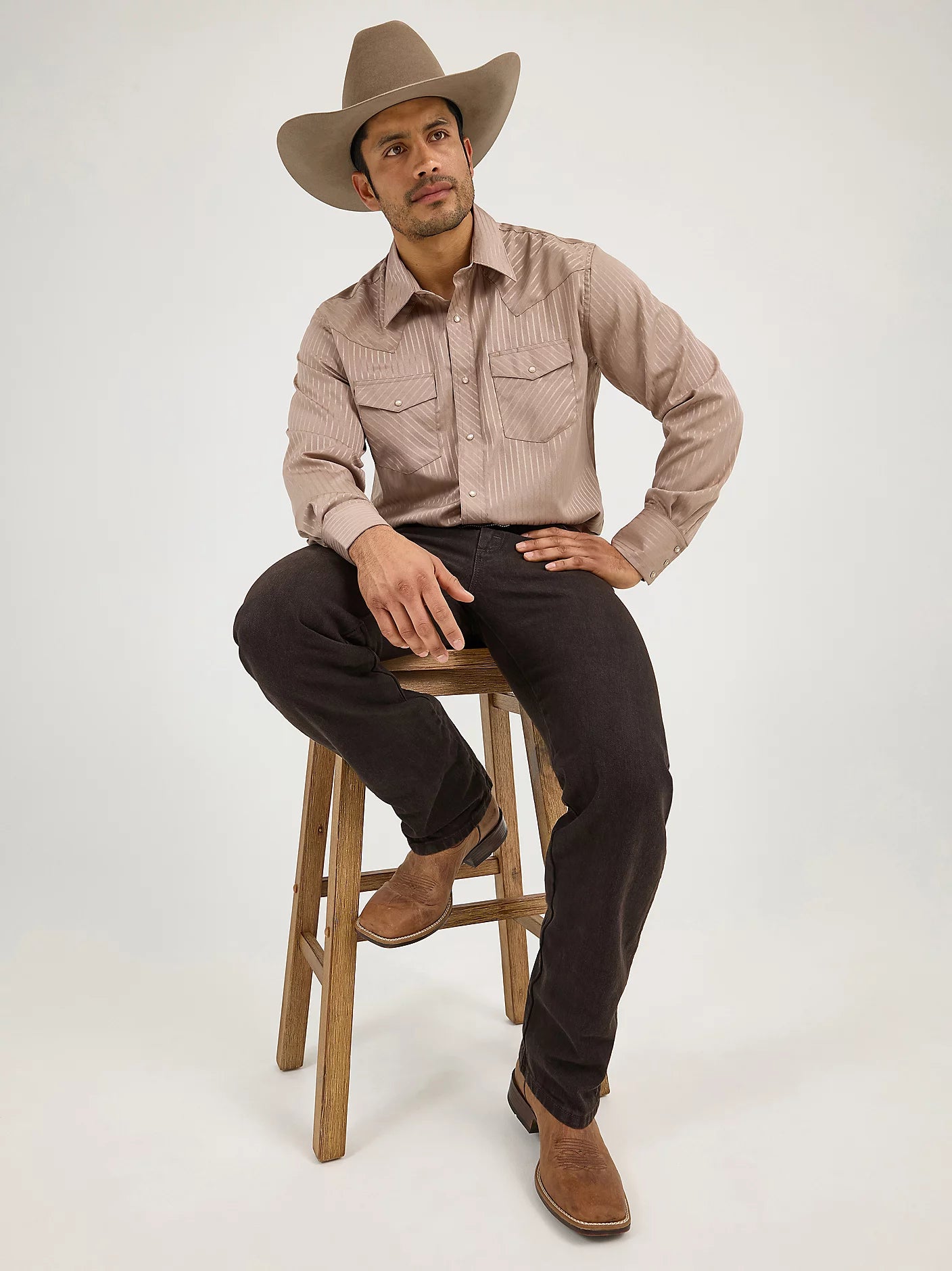 Wrangler® Western Long Sleeve Western Snap Dobby Stripe Shirt 75742TN