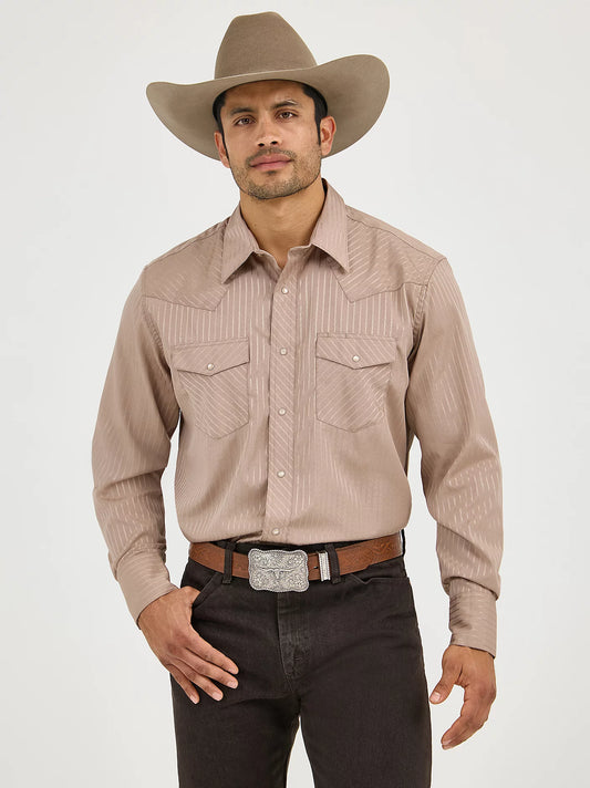 Wrangler® Western Long Sleeve Western Snap Dobby Stripe Shirt 75742TN