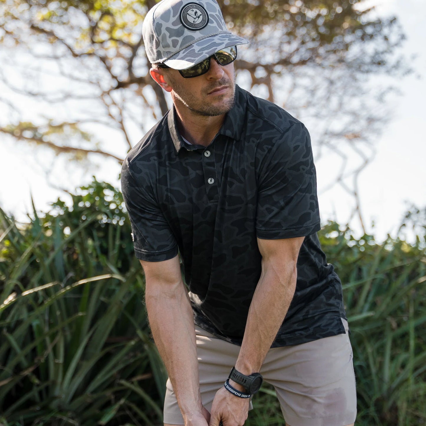 Burlebo® Men's Performance Polo Black Camo PP-BLKC