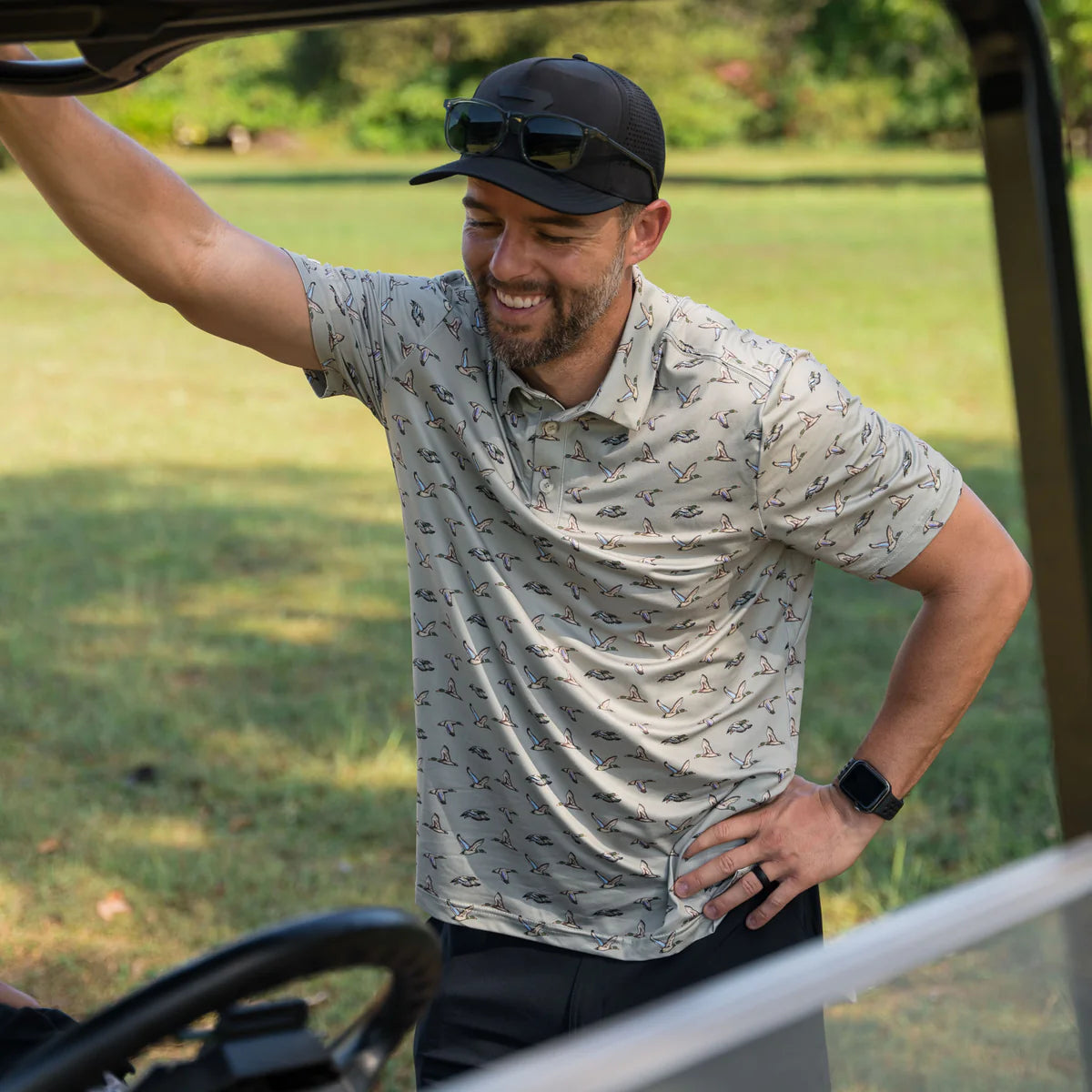 Burlebo® Men's Performance Polo - Flying Ducks - Green PP-FD-GRN