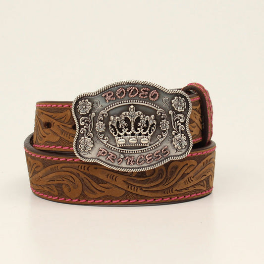 Angel Ranch® Girl's 1 1/4" Dark Brown Tooled Leather Belt D130002034