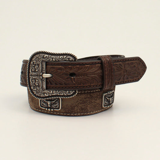 Ariat® Boy's 1 1/14" Brown Longhorn Concho Belt A1307202