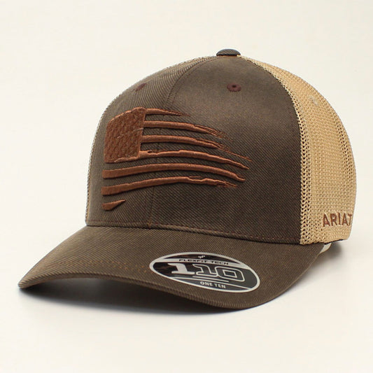 Ariat® Men's Snapback Flag Embroidered Oilskin Brown/Tan Cap A300012102