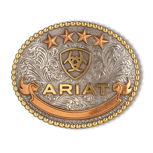 Ariat®  Oval Bead Edge Ariat Logo Antique Silver and Antique Gold A37055