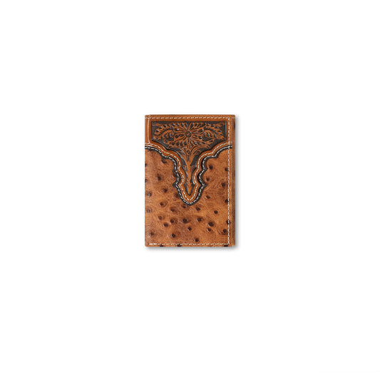Ariat® Trifold Wallet Ostrich Floral Embossed Brown A3553202