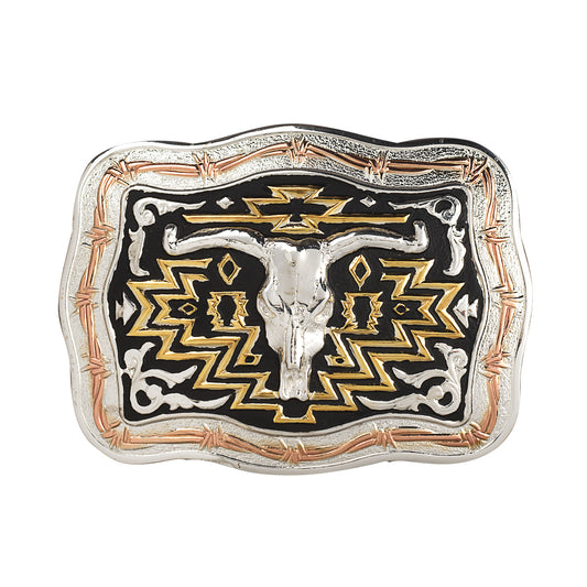 Crumrine® Rectangle Buckle Longhorn Skull Black/Gold C10015
