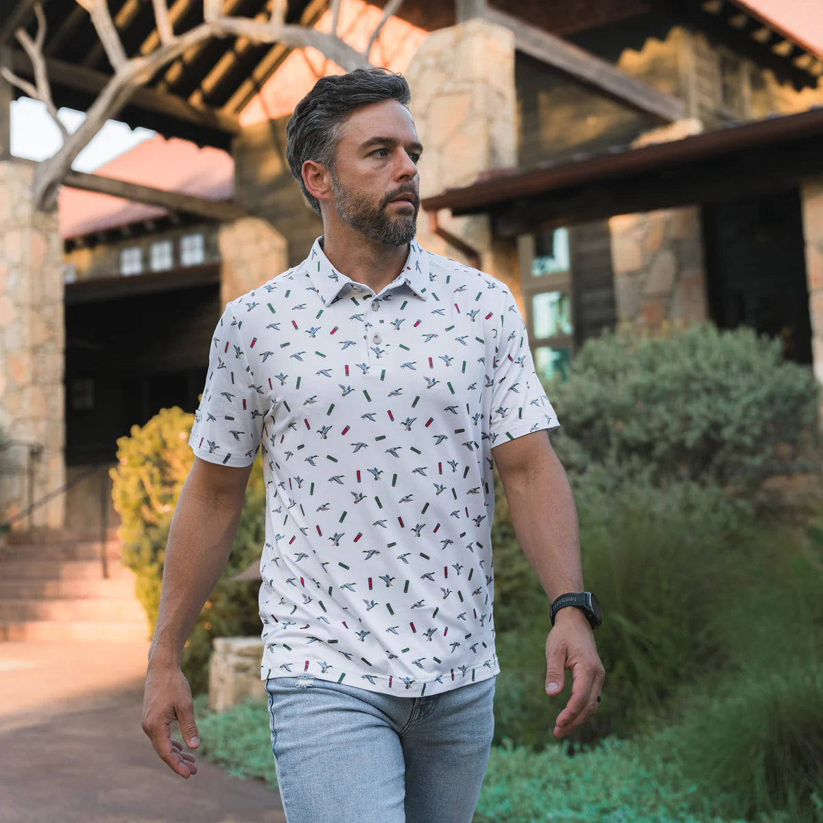 Burlebo® Men's Performance Polo Ducks And Shells - White PP-DKSH-W