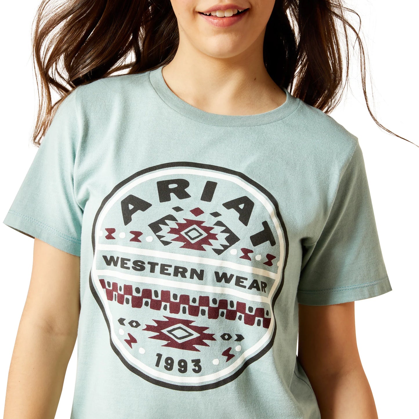 Ariat® Girl's SW Brand Lock Up Rivergreen Graphic T-Shirt 10063750